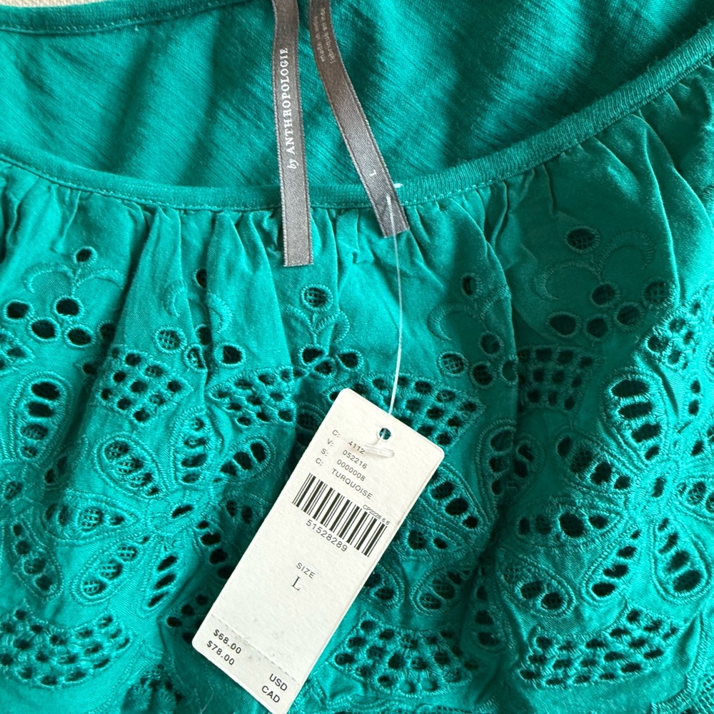 NWT! Anthropologie One Shoulder Teal One Shoulder Top L - Picture 3 of 3
